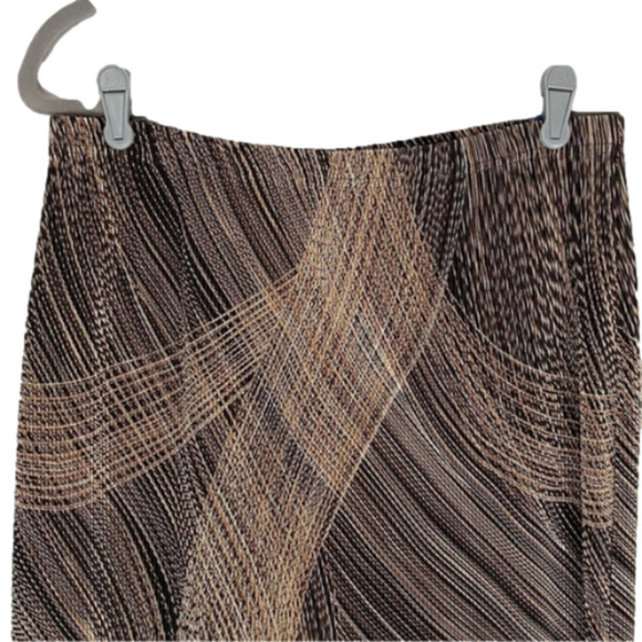 MUSE Maxi Skirt Micro Pleats Pull On Geometric Brown Black Tan Women Size 12 - Picture 2 of 11